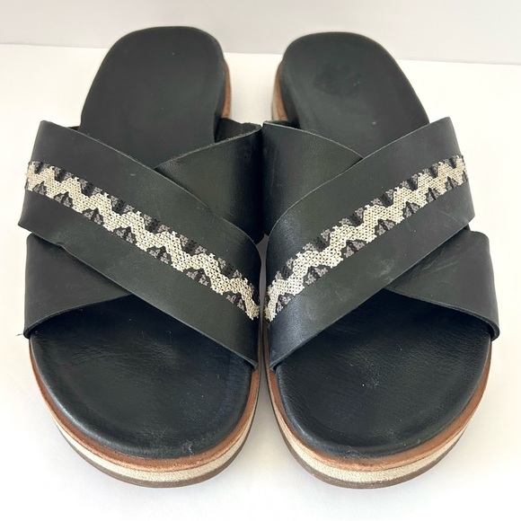 Merrill Juno Slide Sandal Shoe Leather Crisscross Embroidered Black White Size 8 - Picture 5 of 12